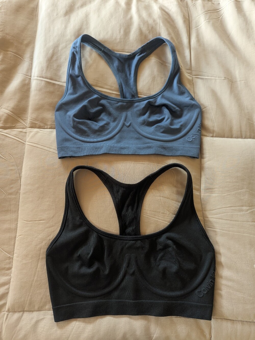 Calvin Klein XS Seamless Racerback Sports Bra Set Black Blue Soft Cup Soft Wire